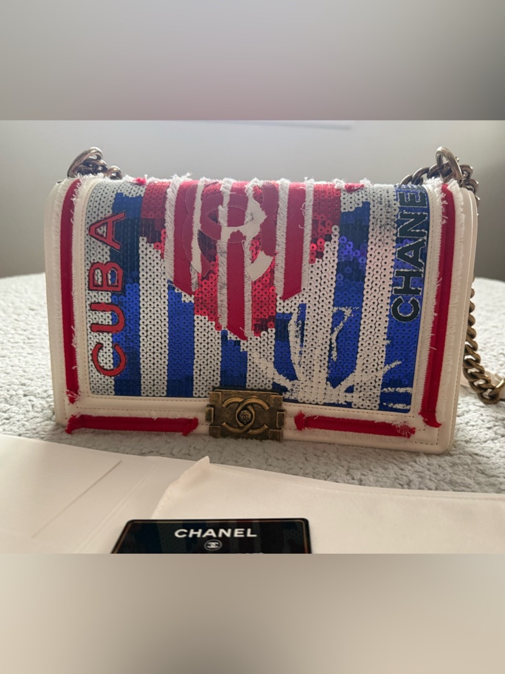 Chanel Boy Bag Cuba Cruise Embroidered Leather Bag